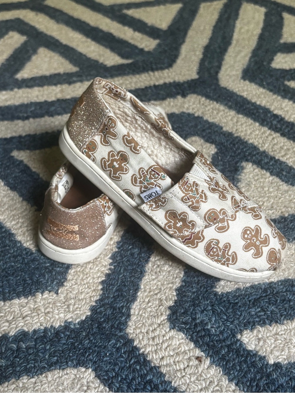 TOMS Kids Gingerbread Slip-On Shoes in White and Brown